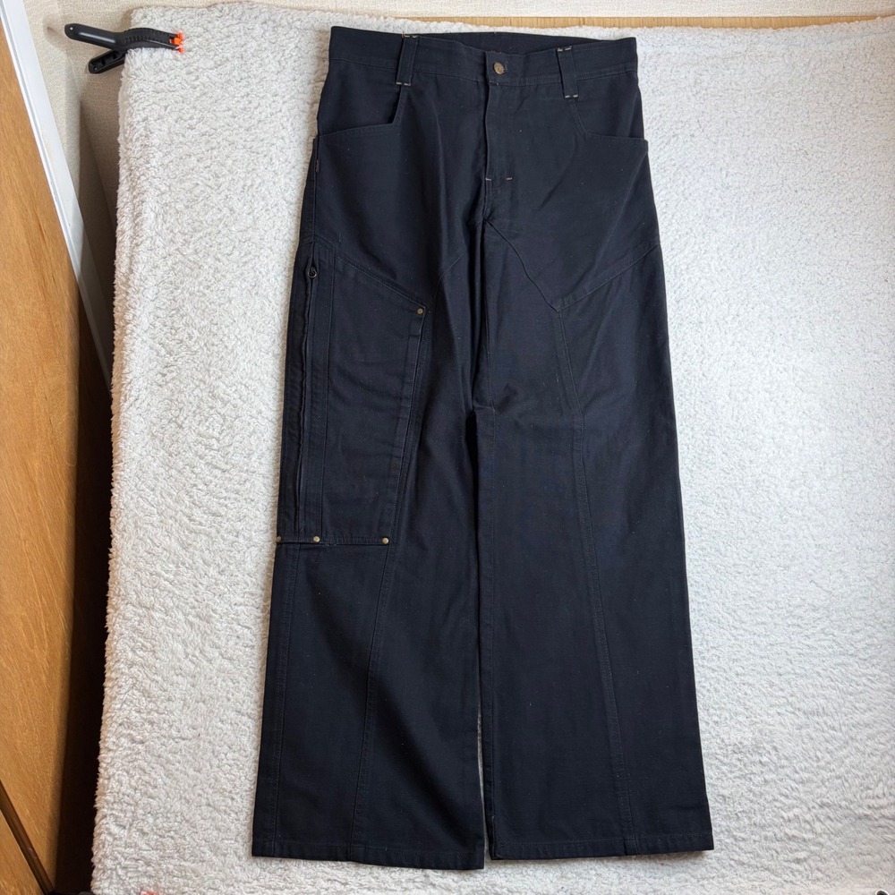 Psylo Mens Y2K Black Paratrooper Wide Leg Paneled Utility Pants Size 36 XL